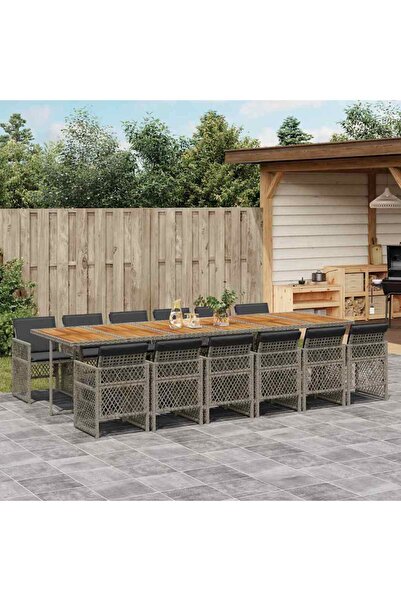vidaxl Garden furniture set with cushions, 13 pieces, grey, polyrattan