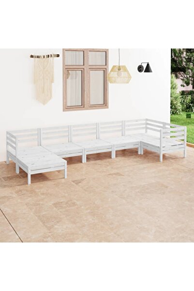 vidaxl Set mobilier de gradina, 7 piese, alb, lemn masiv de pin