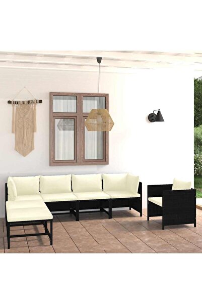 vidaxl Set mobilier de gradina cu perne, 7 piese, negru, poliratan