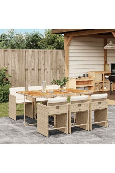vidaxl Set de masa pentru gradina, 7 piese, cu perne, bej, poliratan