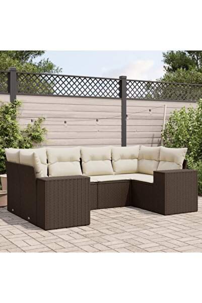 vidaxl Garden sofa set with cushions, 6 pieces, brown, polyrattan