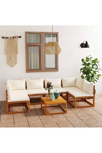 vidaxl Set mobilier gradina cu perne, 7 piese, crem, lemn masiv acacia