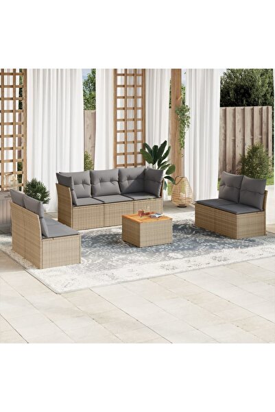 vidaxl Set canapele de gradina, 8 piese, cu perne, bej, poliratan