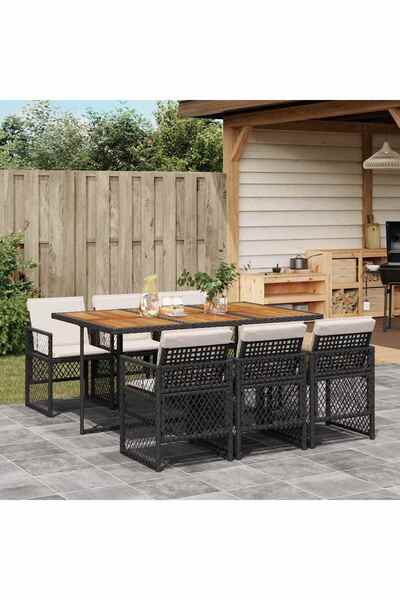 vidaxl Set mobilier de gradina cu perne, 7 piese, negru, poliratan