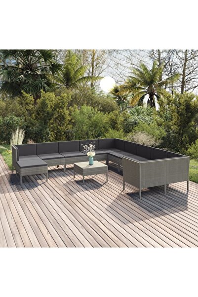 vidaxl Set mobilier de gradina cu perne, 12 piese, gri, poliratan