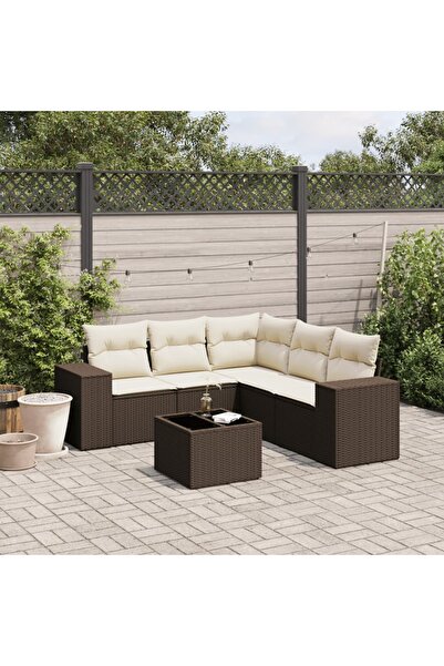 vidaxl Set canapele de gradina cu perne, 6 piese, maro, poliratan