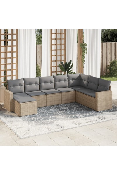 vidaxl Garden sofa set, 8 pieces, with cushions, beige, polyrattan