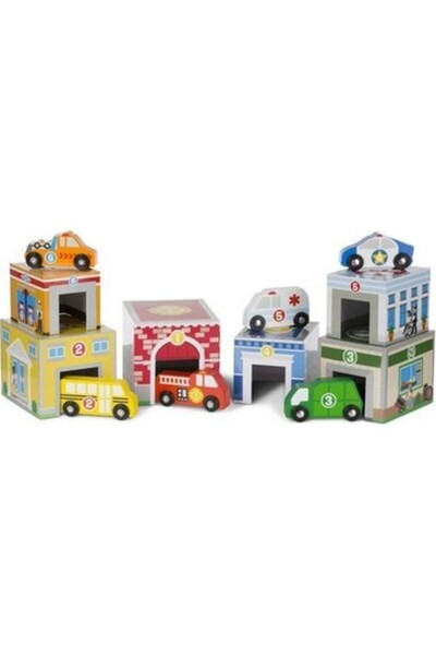 Melissa & Doug Ahşap Diz Oyna Kule Binalar ve Araçlar 2 Yaş+