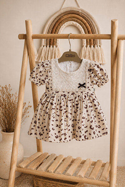 Minelia Kids Baby Girl 100% Cotton Leopard Print Muslin Dress with Lace Colla...