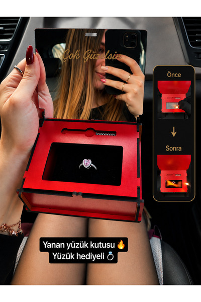 hot flowers Aynalı süpriz yanan kutu Ayarlanabilir kalpli tek taş yüzük