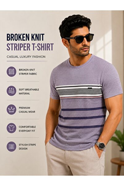 DİO Premium Broken Knit Striper T-Shirt for Men – Soft Breathable Casual Crew