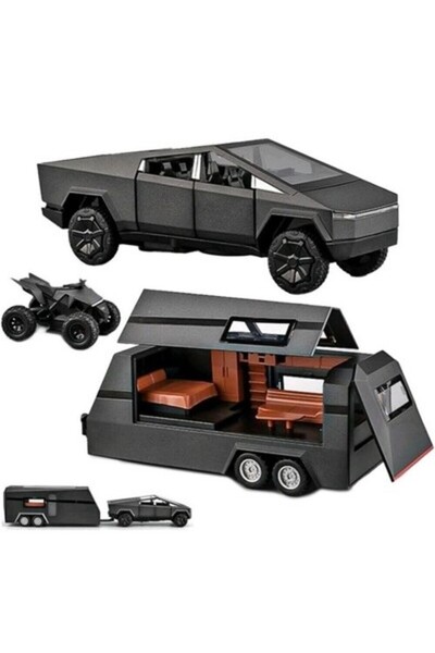 TESLA 1:32 Cybertruck Pickup Trailer RV Model Kit Metal Alloy Car Toy Model N...
