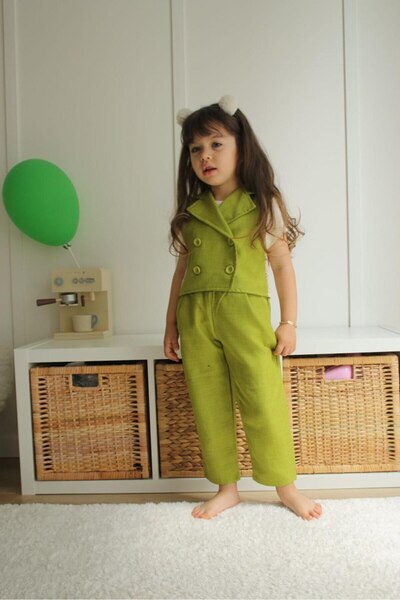 Jannock Girl's Three-Piece Set Buttoned Vest White T-Shirt Wide-Legged Pants ...