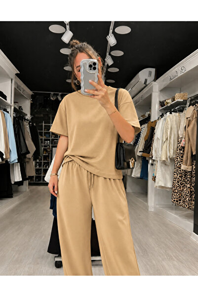 BayBayan Women's Modal Short Sleeve High Waist Wide Leg Tracksuit Set