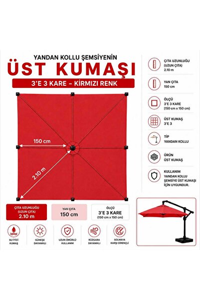 Şemsiyecim 3x3 Kare Yandan Kollu Şemsiye Üst Kumaşı Su İtici
