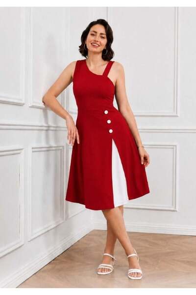 Aymood Women's Short Janjan Crepe Dress with Straps on the Shoulders and Stri...