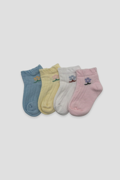 Defne Baby Kız Bebek Ve Çocuk Çiçek Desenli Premium Pamuklu Patik Çorap Seti