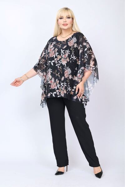 modayız Plus Size Flowy Blouse with Sleeve Detail 46C-2785