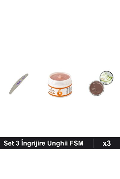Makeup Set 3 Unghii FSM - Pilă EMMA 100/180 + 2x Gel Constructie UV LED 15g, ...