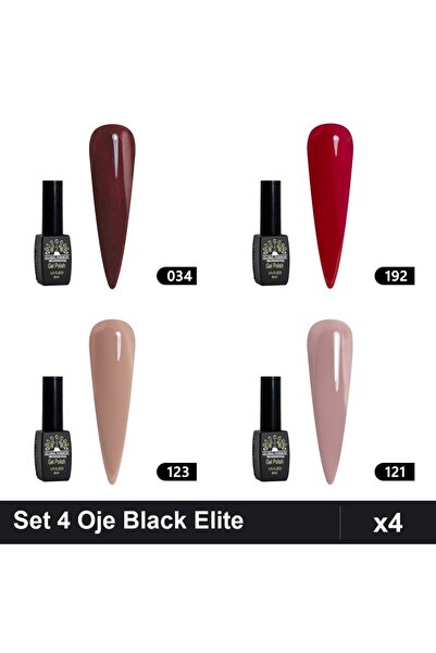 Makeup Set of 4 Semi-permanent Nail Polish Black Elite Global Fashion 8ml, Sh...