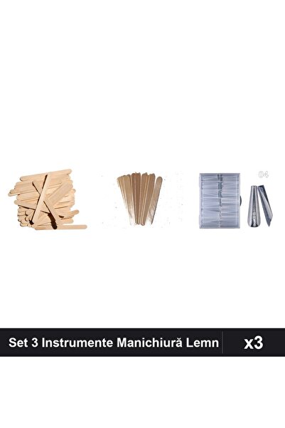Makeup Set 3 Instrumente Manichiură - Spătulă Lemn, 10 Spătule Mari, 120 Tips...