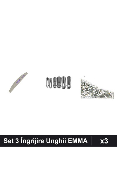 Makeup Set 3 Îngrijire Unghii EMMA, Pilă 100/180, Tipsuri 120buc, Cristale St...