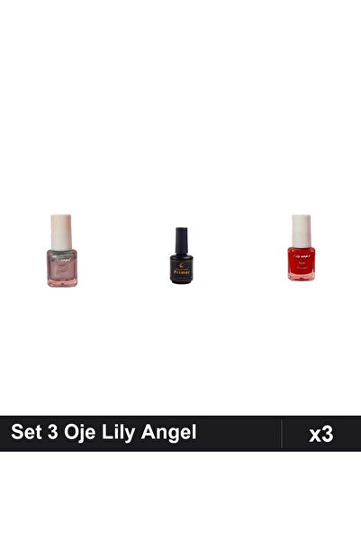 Makeup Set 3 Oje Semipermanente Lily Angel cu Primer, Argintiu Roșu, Manichiu...