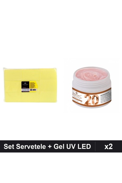 Makeup Set 2 Servetele Unghii 900buc + Gel Constructie UV LED FSM 15g, Manich...