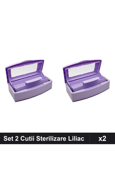 Makeup Set 2 Cutii Sterilizare Instrumente Unghii, Culoare Liliac, Dezinfecta...