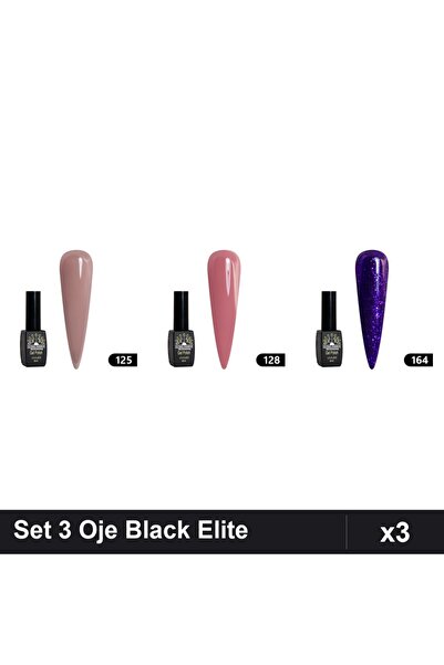 Makeup Set 3 Oje Semipermanente Black Elite 8ml, Nuante 125 128 164, Manichiu...