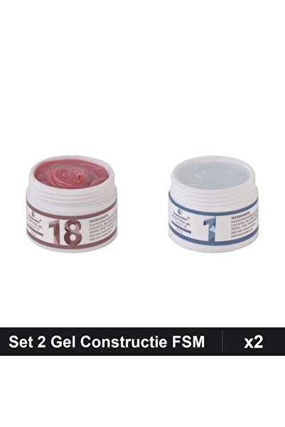 Makeup Set 2 Gel Constructie UV LED FSM 15g, Nuante 18 și Transparent, Manich...
