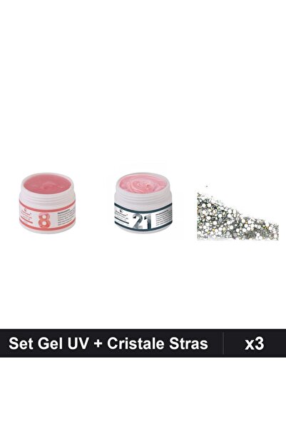Makeup Set 3 Gel Constructie UV LED FSM 15g Nuante 08 21 + Cristale Stras Swa...