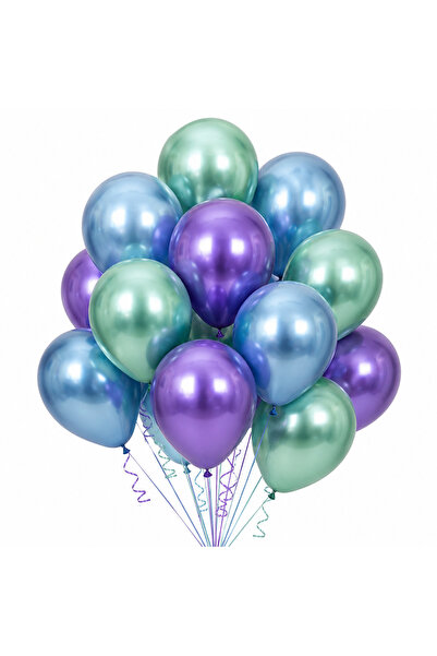 Öztürkpartievi Chrome Balloon Set – Purple Mint Blue 30-Piece Party Concept
