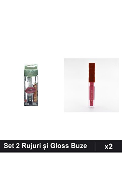 Makeup Set of 2 Lip Products Ushas Lipstick Pencil no. 13 + Gloss Shimmer Rub...