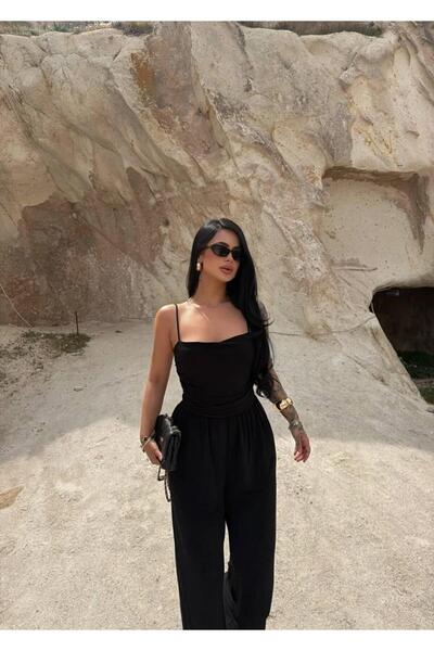 PEMAA Casual Sandy Fabric Jumpsuit with Drawstring Straps and Rubberized Cuffs