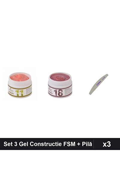 Makeup Set 3 Gel Constructie UV LED FSM 15g, Nuante 11 și 18, cu Pilă EMMA 10...