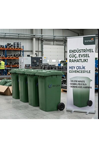 Hey ÇeLik 4 ADET | 120 Litre Plastik | Tekerlekli Kapaklı Çöp Konteyneri