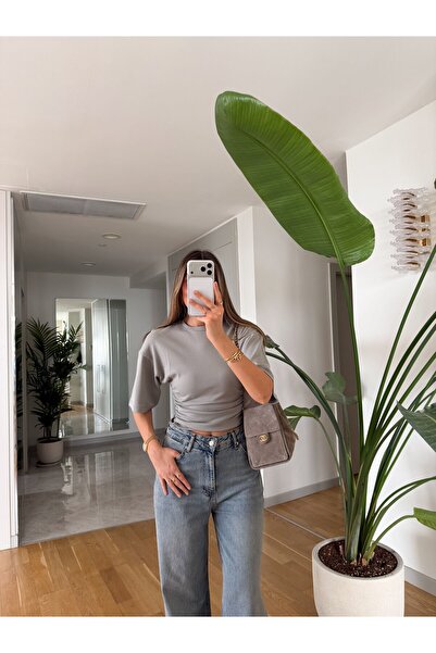 MERVE AKSOY Drawstring Bat Sleeve T-Shirt - Gray