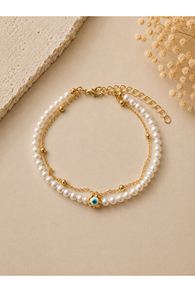 HALHALMILL Enamel clover pearl design anklet
