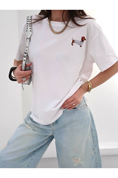 DAME Tricou premium pentru femei, supradimensionat, stil Breton, 100% bumbac
