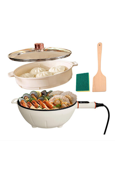 OEM Tigaie Electrică Wok Wacorresi 4L 1500W, Non-Stick, Cu Capac & Abur, Alb ...
