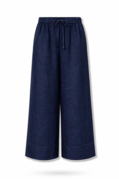 5in1Canpolat Pantaloni Lino 100% in, albastru marin