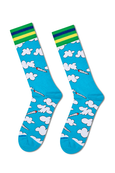 Derimod Happy Socks Мъжки сини памучни чорапи с десен на облаци P002753