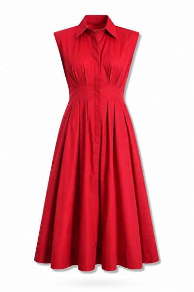 5in1Canpolat Rochie midi roșie din poplin Alessia