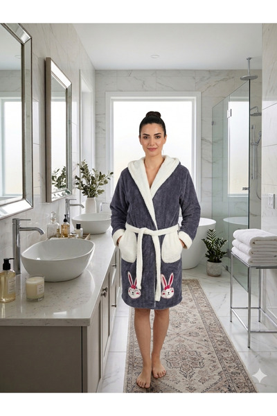 NOE-SOFT HOME WELLSOFT سااباهليك بتصميم أذن أرنب/مطرزة - ملمس ناعم