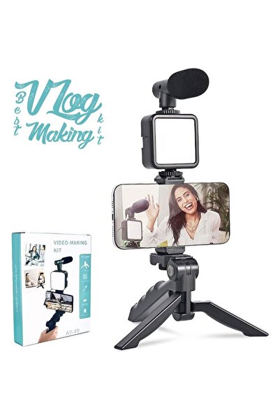 Hello Watch Kit Kumandalı Mikrofon,LED Işık ve Mini Tripod-Telefon Vlog Video...