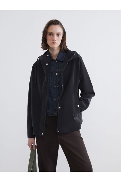 LC Waikiki Peak New Season Hooded Oversize Women's Leather Look Raincoat