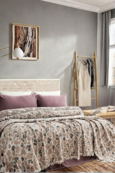 Layan Home 4 Layer 100% Cotton Muslin Double Bedspread – Leopard Pattern