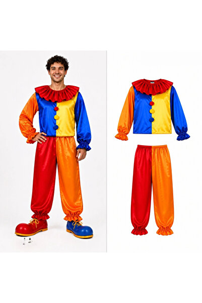 Generic Brand Costum de clovn din satin lucios colorat, 2 piese (partea de su...
