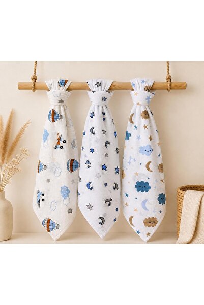 miely Çok Amaçlı İki Katlı Müslin Örtü & Battaniye 3'lü Set 80x80 cm %100 Pamuk